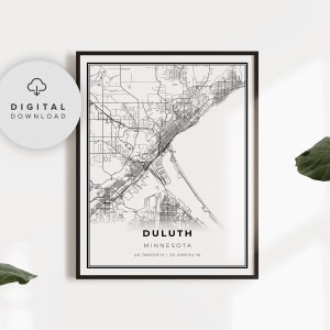 Duluth Map Print, Minnesota MN USA Map Art Poster, Superior Printable city street road map, Printable office, NP131