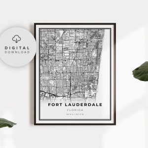 Fort Lauderdale Map Print, Florida FL USA Map Art Poster, Printable city street road map, City art poster, NP285