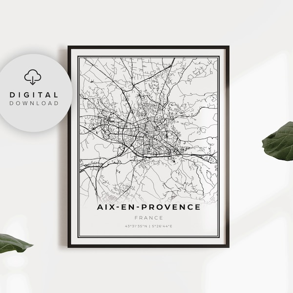 Aix-en-Provence Map Print, France Map Art Poster, Azur, Imprimerie de la rue, Design Imprimable, NP917