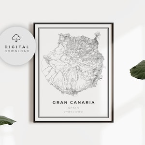 Gran Canaria Map Print, Espagne Carte Art Poster, Canaries Des Canaries, Carte routière de la ville imprimable, NP776