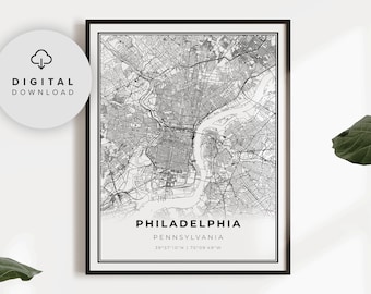 Philadelphia Area Map Print, Pennsylvania PA USA Map Art Poster, Printable city street road map, gift boyfriend, NP114