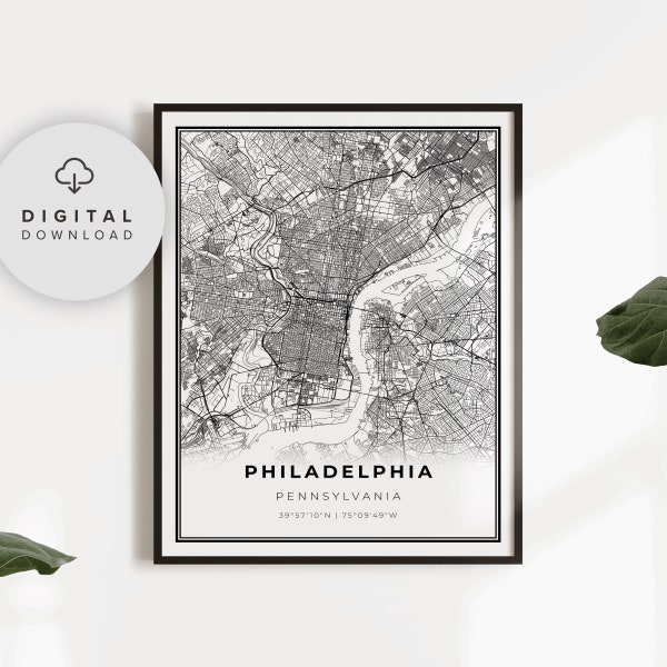 Philadelphia Area Map Print, Pennsylvania PA USA Map Art Poster, Printable city street road map, gift boyfriend, NP114