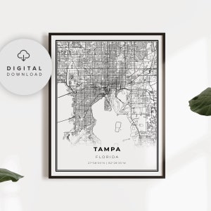 Tampa Karte Druck, Florida FL USA Karte Kunst Poster, Tampa Bay Bereich, druckbare Straßenkarte, digital druckbare, PN210