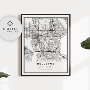 Bellevue Map Print, Washington WA USA Map Art Poster, druckbare Straßenkarte, druckbares Geschenk Papa, EP172
