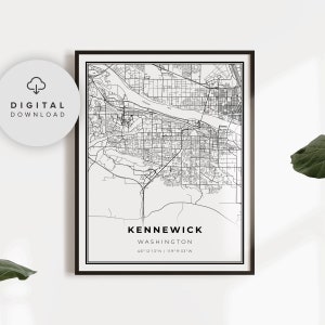 Kennewick Map Print, Washington WA USA Map Art Poster, Tri-Städte druckbare Straßenkarte, Geschenk Künstler, PN110
