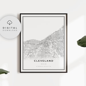 Cleveland kaart print, Ohio OH USA kaart art poster, afdrukbare stratenplan stad, stadskunst, cadeau voor collega, NP166