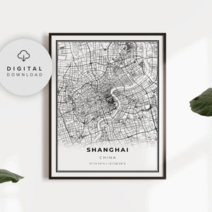 Shanghai Map Print, China Map Art Poster, Printable city street road map, Printable gift, gift ideas home, NP919