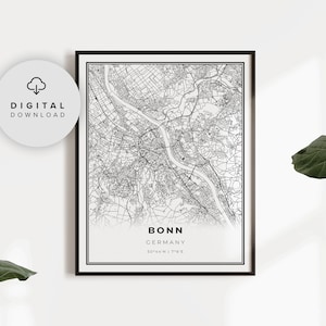 Bonn Karte, Deutschland Karte Kunst Poster, druckbare Stadt Straße Straßenkarte, druckbares Geschenk für Sie, Geschenk für Freundin, PN614