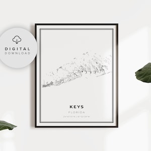 Florida Keys Map Print, Florida FL USA Map Art Poster, Key West,Printable city street road map, printable artwork, NP181