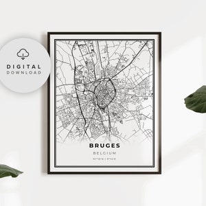 Bruges Map Print, Belgium Map Art Poster, Brugge Flemish, Printable city street road map, printable gift art, NP729