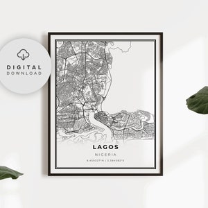 Lagos Map Print, Nigeria Map Art Poster, druckbare Stadtstraße Straßenkarte, druckbare Geschenk Chef, Büroleiter Geschenk, NF787