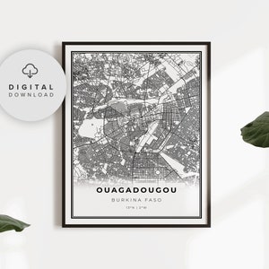 Ouagadougou Map Print, Burkina Faso Map Art Poster, Wagadugu, Printable city street road map, digital art prints, NP581