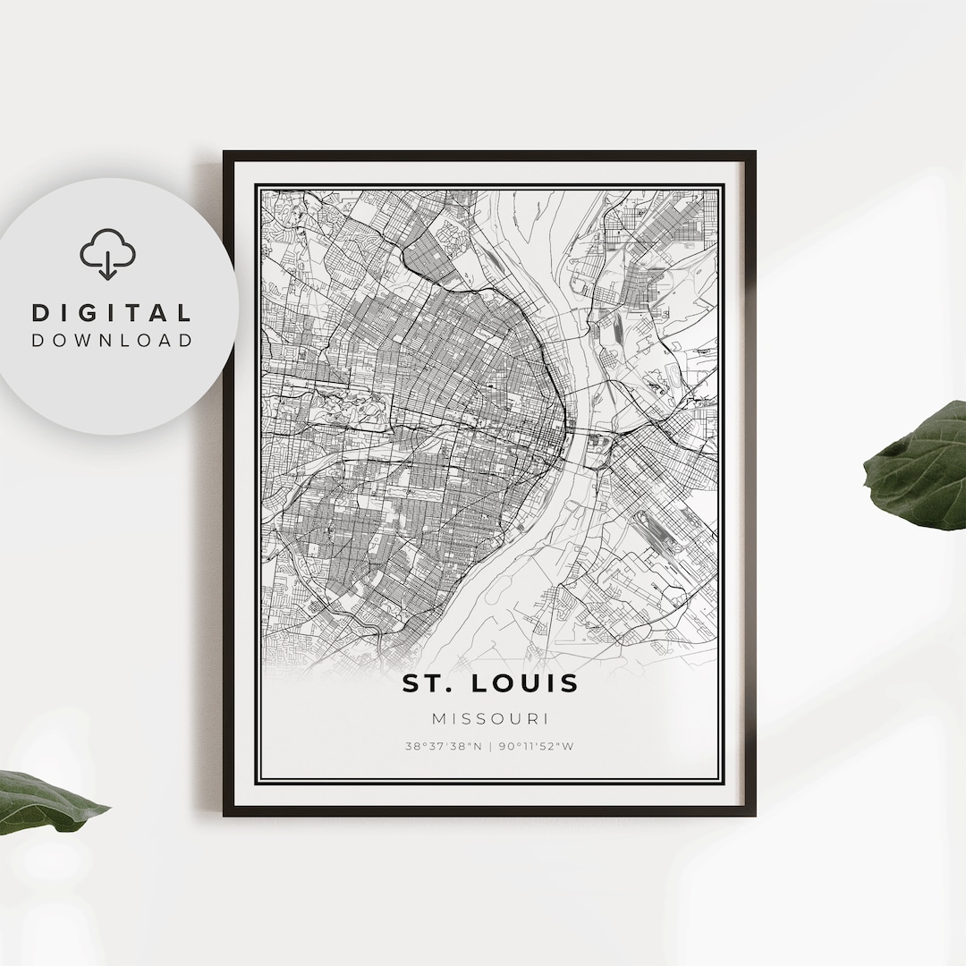 St. Louis Map Print, Missouri MO USA Map Art Poster, St Louis, Printable City Street Road Map ...