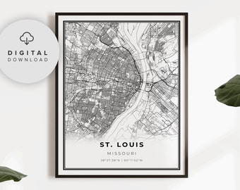 St. Louis Map Print, Missouri MO USA Map Art Poster, St Louis, Printable city street road map, printable gift art, NP407