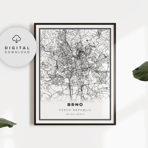 Brno Kaart Print, Tsjechië Kaart Art Poster, Afdrukbare stad straat routekaart, afdrukbaar kantoor, posters te koop, NP924
