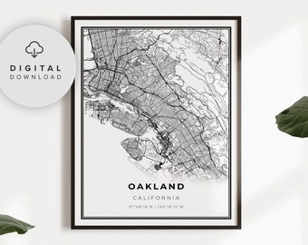 Oakland Karte Druck, Kalifornien CA USA Karte Kunst poster, druckbare Stadt Straße Straßenkarte, druckbare Küche, NP186