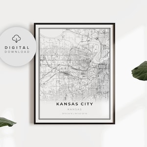 Kansas City kaart afdrukken, Kansas KS USA kaart art poster, afdrukbare stad Street Road kaart, afdrukbare Wall Art, NP1