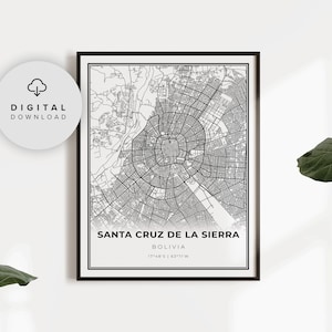 Santa Cruz de la Sierra Map Print, Bolivia Map Art Poster, Printable city street road map, City map download, NP454