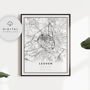 Leuven Map Print, Belgium Map Art Poster, Louvain L√wen Brabant, Printable city street road map, City art poster, NP607