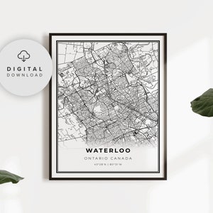 Waterloo Ontario Map Print, ON Canada Map Art Poster, Kitchener, Printable city street road map, City art poster, NP784