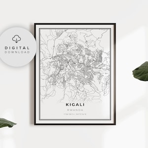 Kigali Map Print, Rwanda Map Art Poster, Afdrukbare stad straat routekaart, afdrukbare muur decor, NP870