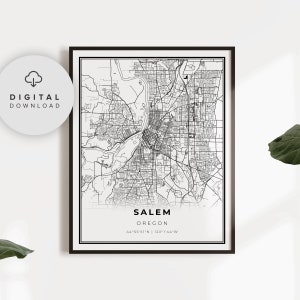 Salem Map Print, Oregon OR USA Map Art Poster, Marion Willamette, Printable city street road map, gift art, NP112