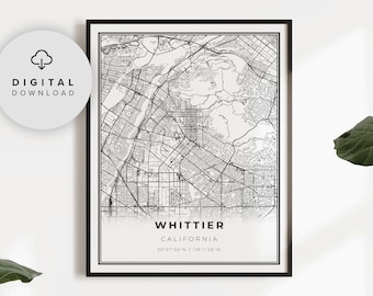 Whittier California Map Art Print, City Street Map (Digital Download), NP143