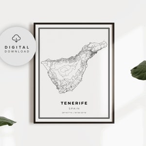 Tenerife Map Print, Espagne Carte Art Poster, Canaries des Canaries, Feuille de route de la rue de la ville imprimable, impressions numériques, NP819