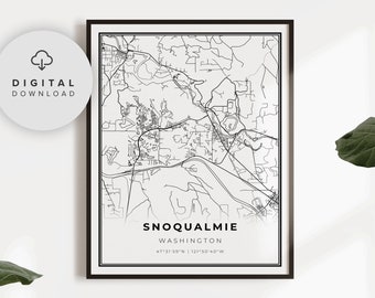 Snoqualmie Map Print, Washington WA USA Map Art Poster, Printable city street road map, Digital printable, NP269