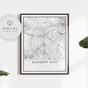 Ellicott City Map Print, Maryland MD USA Map Art Poster, Printable city street road map, Printable poster, NP73