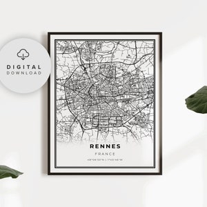Rennes Map Print, France, Map Art Poster, Imprimerie de la rue, Décor Imprimable, Art carte de la ville, NP478
