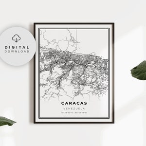 Caracas Map Print, Venezuela Map Art Poster, Santiago, Printable city street road map, City map wall art, NP839