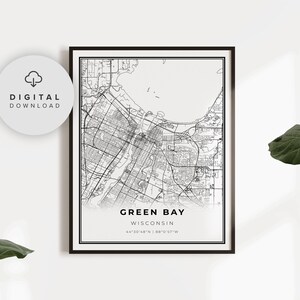 Stampa della mappa di Green Bay, poster artistico della mappa del Wisconsin WI USA, contea di Brown, mappa stradale della città stampabile, arte digitale, NP267