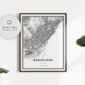 Barcelona Map Print, Espagne Carte Art Poster, Feuille de route de la rue de la ville imprimable, Art numérique, cadeau pour l’engagement, NP884