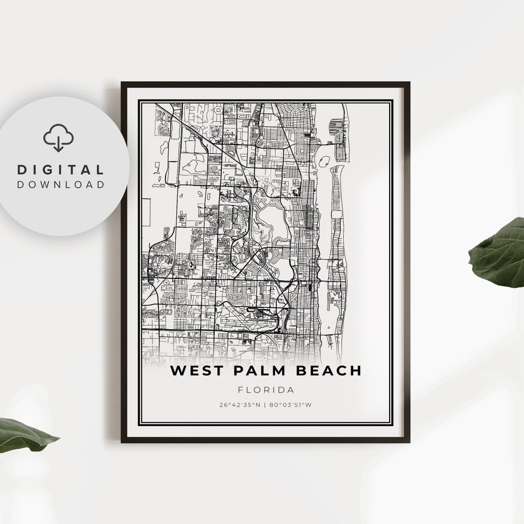 West Palm Beach Map Art Print, Florida City Street Map (digital ...