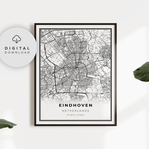 Eindhoven Map Print, Netherlands Map Art Poster, Printable city street road map, Digital wall print, NP510