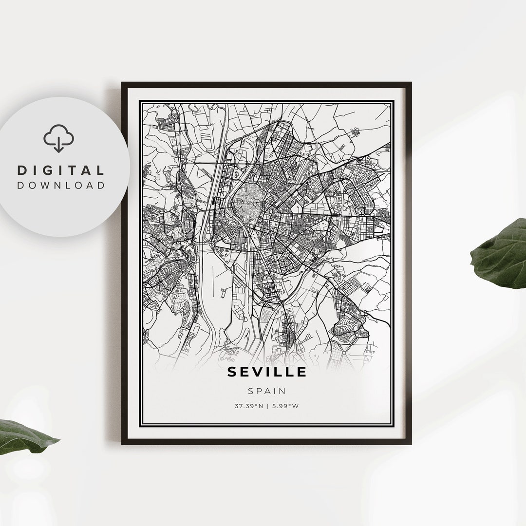 Seville Map Print Spain Map Art Poster Printable City Street - Etsy