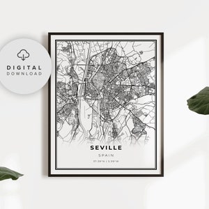 Seville Map Print Spain Map Art Poster Printable City Street - Etsy