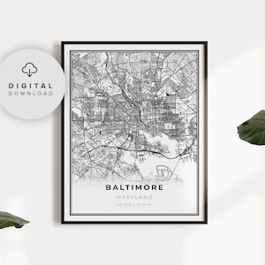 Downtown Baltimore Map Print, Maryland MD USA Map Art Poster, Printable city street road map, Printable, NP179