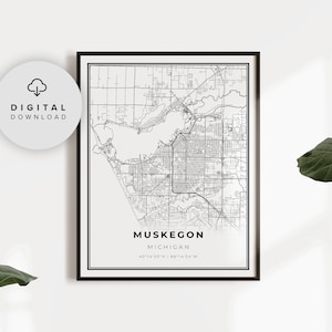 Muskegon Map Print, Michigan MI USA Map Art Poster, Lake Michigan, Printable city street road map, map poster of, NP263