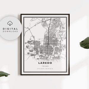 Laredo Map Print, Texas TX USA Map Art Poster, Printable city street road map, City map wall art, NP104