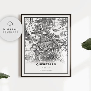 Queretaro Map Print, Mexico Map Art Poster, Santiago,  Printable city street road map, Digital art download, NP592