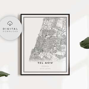 Tel Aviv Map Print, Israel Map Art Poster, Imprimerie de la route de la ville, impressions numériques, cadeau pour couple, NP878
