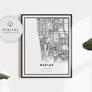 Napels Kaart Print, Florida FL USA Map Art Poster, Collier County Printable city street road map, City map art, NP44