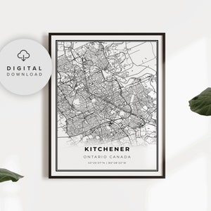 Kitchener Map Print, Ontario ON Canada Map Art Poster, Waterloo, Printable city street road map, gift for women, NP611