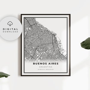 Buenos Aires kaartafdruk, Argentinië kaart kunstposter, afdrukbare wegenkaart stad, downloadbare prints, cadeau vader, NP812