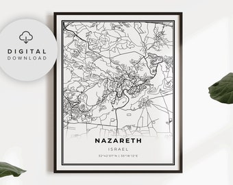 Nazareth Israel Map Art Print, City Street Map (Digital Download), NP876