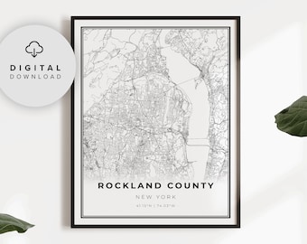 Rockland County Map Print, New York NY USA Map Art Poster, Printable city street road map, etsy printable art, NP257