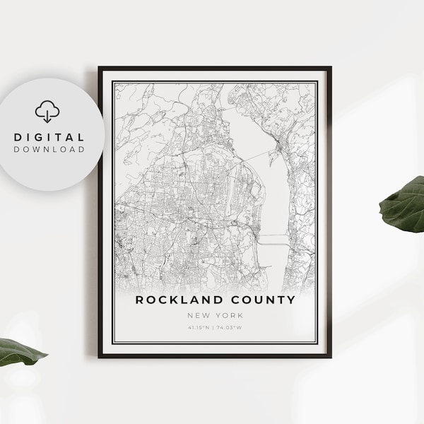 Rockland County Map Print, New York NY USA Map Art Poster, Printable city street road map, etsy printable art, NP257