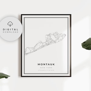 Montauk Kaart Print, New York NY USA Map Art Poster, Printable city street road map, Printable prints, slaapkamer kunst, NP310